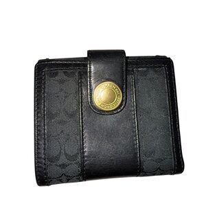 Coach Black Trifold Wallet with Gold Accent Signature Monogram